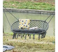 Outsunny Hanging Hammock Chair Macrame Seat For Patio Garden Yard Cream White In Dark Grey Dark Grey
