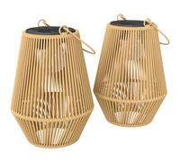 Outsunny Hanging Solar Lanterns, 2 Pack Rattan Solar Lights with Handle for Patio, Pathway, Terrace, Auto On/Off, Brown