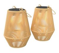 Outsunny Hanging Solar Lights Outdoor Garden Lanterns, 2 Pack Rattan Solar Lights with Auto On/Off, Decorative Rattan Table Lamp with Handle, IP44 for Patio, Pathway, Terrace, Tree, Brown