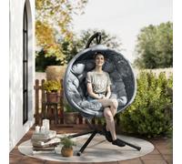 Outsunny Hanging Swing Chair w/ Metal Stand & Side Pocket - Charcoal Grey | TJ Hughes