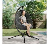 Outsunny Hanging Swing Chair w/ Thick Cushion, Patio Hanging Chair, Dark Grey - Steel, Mesh Fabric - 118cm x 103cm x 172H cm - Dark Grey