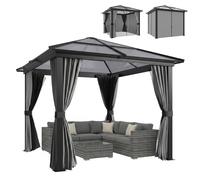 Outsunny Hardtop Gazebo Canopy With Mosquito Netting And Curtains In Grey Grey