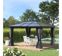 Outsunny Outdoor Aluminium Hardtop Gazebo Patio Shelter With Mesh & Curtains : 420L X 360W Cm - Black, Black