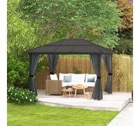 Outsunny 3 x 3.6m Aluminium Hardtop Gazebo Canopy w/ Polycarbonate Top, Black