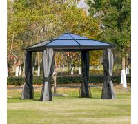 Outsunny 3x3(m) Aluminium Hardtop Gazebo Canopy w/ Polycarbonate Top - Curtains | TJ Hughes