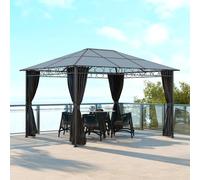 Outsunny 3 x 3(m) Hardtop Gazebo for Garden Party w/ Polycarbonate Curtains - Grey - Steel, Aluminum, PC, Polyester - 3.98L x 3W x 2.62H m