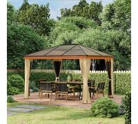 Outsunny Hardtop Gazebo Polycarbonate Canopy with Nettings and Sidewalls Khaki