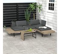 Outsunny 3-Piece L Shape Garden Sofa Set with HDPE Table Cushions for Poolside