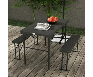 Outsunny HDPE Picnic Table Set w/ Beer Table & 2 Benches for 6, Dark Grey - Dark Grey - Steel, HDPE - 108L x 60W x 71H cm