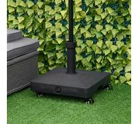 Outsunny Heavy Duty Garden Parasol Base Stand with Wheels, 18kg Sand or 16kg Water Filled Patio Umbrella Base Square Stand Holder - Black