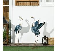 Outsunny Heron Garden Statues, Metal Garden Gift with Stakes, Blue & White
