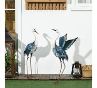 Outsunny Blue and White Metal Heron Garden Statues with Stakes - Size: 74 x 31 x 29cm - Blue, White - Wilko