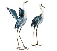 Outsunny Heron Garden Statues, Standing Garden Ornament, Metal Garden Gift with Stakes, Blue & White
