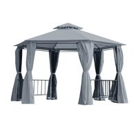 Outsunny Hexagonal Garden Gazebo Party Tent, Double-Tier Roof Patio Canopy Shelter with Netting Side Panels, Weatherproof, Grey Aosom UK
