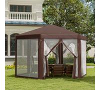 Outsunny Hexagonal Garden Gazebo Patio - Brown, Brown