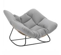 Outsunny Indoor Outdoor Rocking Chair, Oversized Rocking Egg Chair with Cushion for Living Room, Garden, Patio, Light Grey