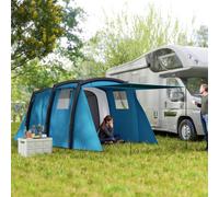 Outsunny Inflatable 3-4 Man Tunnel Tent w/Air Pump, Living Area & Vestibule, Waterproof Family Camping Air Tent w/Sewn In Groundsheet & Removable Footprint for Camping, Hiking, Blue