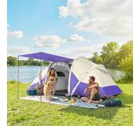 Outsunny Inflatable Camping Tent with Air Pump, Easy Setup 4 Person Blow Up Tent, Tunnel Tents with 2 Bedrooms, Living Area, Groundsheet for Family Camping Trips