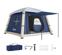 Outsunny Inflatable Camping Tent Blackout Hand Pump Easy Setup | 1/2 Person Blow Up Tent, 3000mm Waterproof Taffeta, Mesh Windows, Doors, Carry Bag