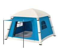 Outsunny Inflatable Camping Tent w/ Hand Pump, Easy Setup 1/2 Person Blow Up Tent Waterproof 190T Taffeta w/ Mesh Windows, Doors and Carry Bag, Light Blue Blue