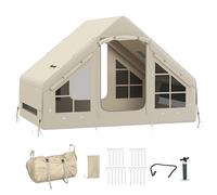 Outsunny Inflatable Camping Tent, Stove Jack Hole, 2-4 Person, Beige