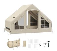 Outsunny Inflatable Camping Tent Stove Jack Hole 2-4 Person | With Pump, Easy Setup Family Blow Up Tent, Waterproof Glamping Luxury Inflatable Tent, Mesh Windows, Doors, Hook, Carry Bag