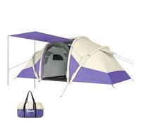 Outsunny Inflatable Camping Tent w/Air Pump, Easy Setup 2-4 Person Blow Up Tent, Waterproof 190T Taffeta with 2 Bedroom, Windows, Doors and Carry Bag, Purple
