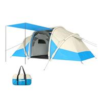 Outsunny Inflatable Camping Tent w/Air Pump, Easy Setup 2-4 Person Blow Up Tent, Waterproof 190T Taffeta with 2 Bedroom, Windows, Doors and Carry Bag, Blue