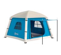 Outsunny Inflatable Camping Tent w/ Hand Pump, Easy Setup 1/2 Person Blow Up Tent Waterproof 190T Taffeta w/ Mesh Windows, Doors and Carry Bag, Light Blue Blue