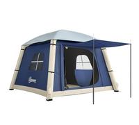 Outsunny Inflatable Camping Tent w/Hand Pump, Easy Setup 1/2 Person Blow Up Tent Waterproof 190T Taffeta w/Mesh Windows, Doors and Carry Bag, Dark Blue