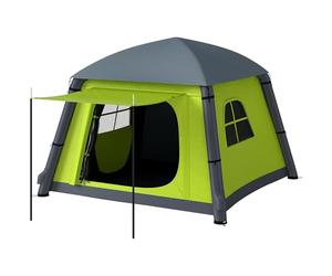 Outsunny Inflatable Camping Tent w/Hand Pump, Easy Setup 1/2 Person Blow Up Tent Waterproof 190T Taffeta w/Mesh Windows, Doors and Carry Bag, Green