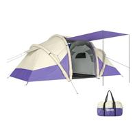 Outsunny Inflatable Camping Tent with Air Pump, Easy Setup 4 Person Blow Up Tent, Tunnel Tents with 2 Bedrooms, Living Area, Groundsheet for Family Camping Trips