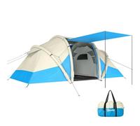 Outsunny Inflatable Camping Tent with Air Pump, Easy Setup 4 Person Blow Up Tent, Tunnel Tents with 2 Bedrooms, Living Area, Sewn-in Groundsheet for Family Camping Trips, Sky Blue