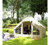 Outsunny Inflatable Camping Tent With Pump, 2-4 Person Glamping Tent In Beige Beige
