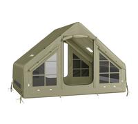 Outsunny Inflatable Camping Tent with Pump and Stove Jack Hole, Luxury Inflatable Tent with Built-in Hanging Hook for 2-4 People, Olive Green