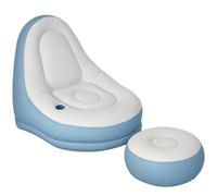 Outsunny Inflatable Chair and Footstool, Inflatable Sofa Lounger with Soft Plush Fabric and Cup Holder, for Camping, Gaming, Reading and Movie Watching, White