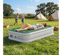 Outsunny Inflatable Mattress, Single Air Bed with Built-in Pump, Dark Green