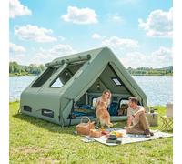 Outsunny Inflatable Camping Tent, 4 Season Hot Tent 10000mm Waterproof & Windproof, Heavy Duty Air Tent with Chimney Opening, Sky Light and Air Pump for 5 Person, Instant Setup, Military Green