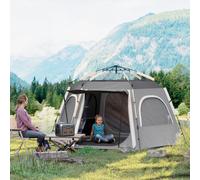 Outsunny Instant Camping Tent, 2/3/4 Person Easy Setup Dome Family Tent with Vestibule, Rainfly, 4 Mesh Windows & 2 Doors GRAY