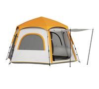 Outsunny Instant Pop Up Camping Tent, 2/3/4 Person Easy Setup Dome Family Tent with Vestibule, Rainfly, 4 Mesh Windows & 2 Doors, Hexagonal Design, Waterproof & UV Protected, Light Grey