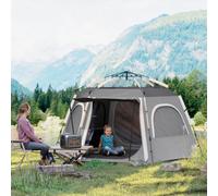 Outsunny Instant Camping Tent, 2/3/4 Person Easy Setup Family Tent with Vestibule, Rainfly, 4 Mesh Windows & 2 Doors, Hexagonal Design, Waterproof UV Protected Dome Tent, Dark Grey