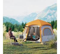 Outsunny Instant Pop Up Camping Tent, 2/3/4 Person Easy Setup Dome Family Tent with Vestibule, Rainfly, 4 Mesh Windows & 2 Doors, Hexagonal Design, Waterproof & UV Protected, Light Grey