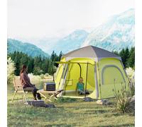 Outsunny Instant Pop Up Camping Tent, 2/3/4 Person Easy Setup Dome Family Tent with Vestibule, Rainfly, 4 Mesh Windows & 2 Doors, Hexagonal Design, Waterproof & UV Protected, Yellow Green