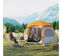 Outsunny Instant Pop Up Camping Tent, 2/3/4 Person Easy Setup Dome Family Tent with Vestibule, Rainfly, 4 Mesh Windows & 2 Doors, Hexagonal Design, Waterproof & UV Protected, Light Grey