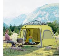 Outsunny Instant Camping Tent, 2/3/4 Person Easy Setup Family Tent with Vestibule, Rainfly, 4 Mesh Windows & 2 Doors, Hexagonal Design, Waterproof UV Protected Dome Tent, Yellow Green