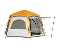 Outsunny Instant Pop Up Camping Tent, 2/3/4 Person Easy Setup Dome Family Tent with Vestibule, Rainfly, 4 Mesh Windows & 2 Doors, Hexagonal Design, Waterproof & UV Protected, Light Grey