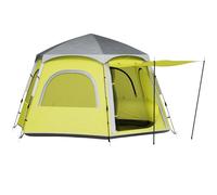 Outsunny Instant Pop Up Camping Tent, 2/3/4 Person Easy Setup Dome Family Tent with Vestibule, Rainfly, 4 Mesh Windows & 2 Doors, Hexagonal Design, Waterproof & UV Protected, Yellow Green