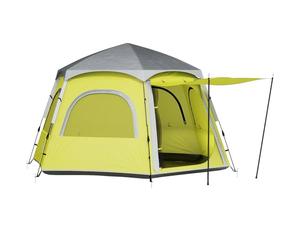Outsunny Instant Pop Up Camping Tent, 2/3/4 Person Easy Setup Dome Family Tent with Vestibule, Rainfly, 4 Mesh Windows & 2 Doors, Hexagonal Design, Waterproof & UV Protected, Yellow Green