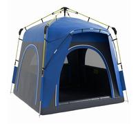 Outsunny Instant Pop Up Camping Tent, 4 Man Dome Tent with 4 Doors, Sewn-in Groundsheet, Carry Bag and Top Hook for Fishing Hiking Festival, Grey