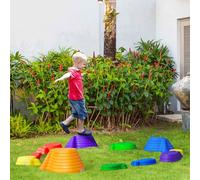 Outsunny Kids Balance Stepping Stones 11-Piece Fish Shape Non-Slip Obstacle Course Stackable Balance Blocks Exercise Toddler Balance for Indoors and Outdoors - Multicoloured